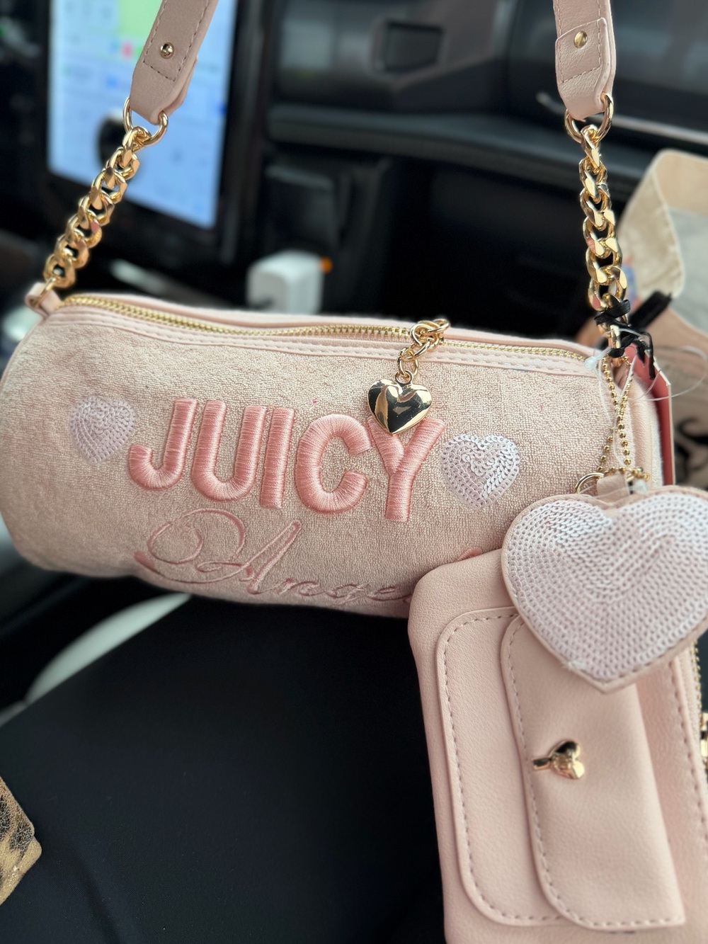 Juicy Couture Angel Retro Vibe pink Heart sequin Charm Bag